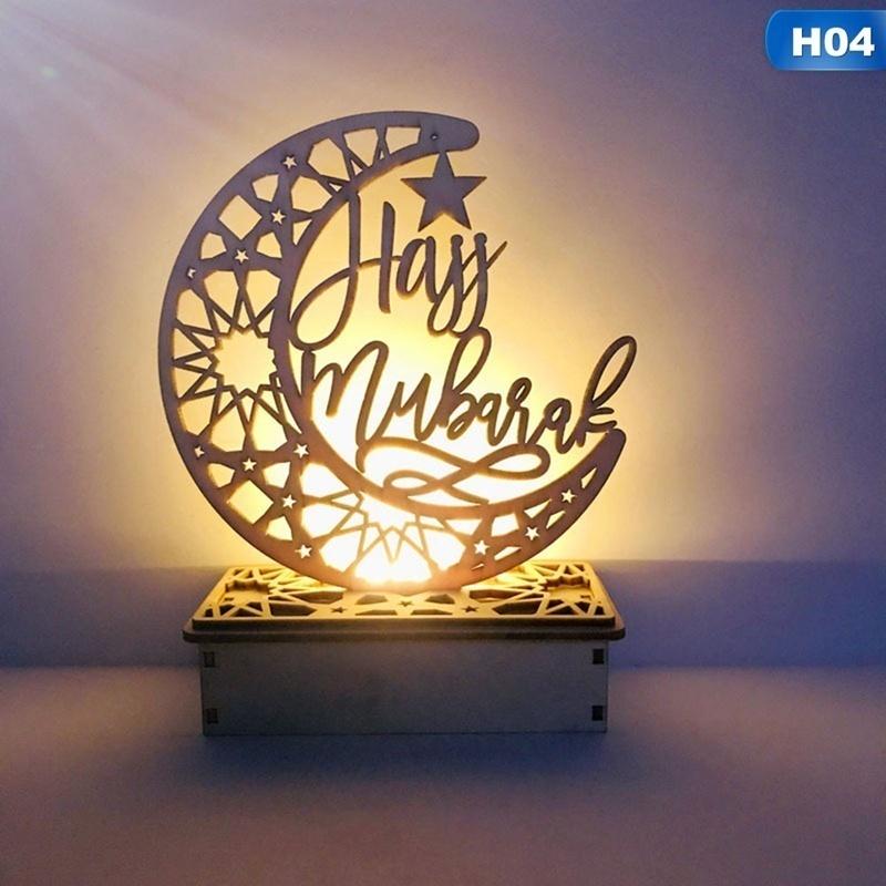 2020 New Wooden Islam Muslim Eid Mubarak Ramadan Home Party Ornament Decor Led Wooden Diy Table Deco