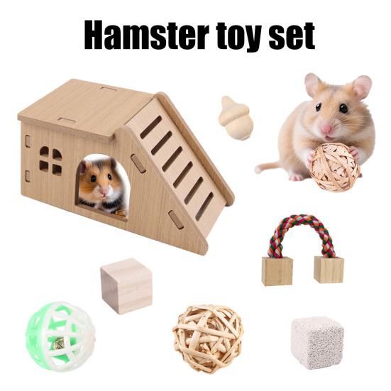 Набор деревянных аксессуаров для хомяка, 11 шт., игрушки для грызения мелких животных с лабиринтом, деревянный домик для среды обитания хомяка, аксессуары для клетки морской свинки и крысы