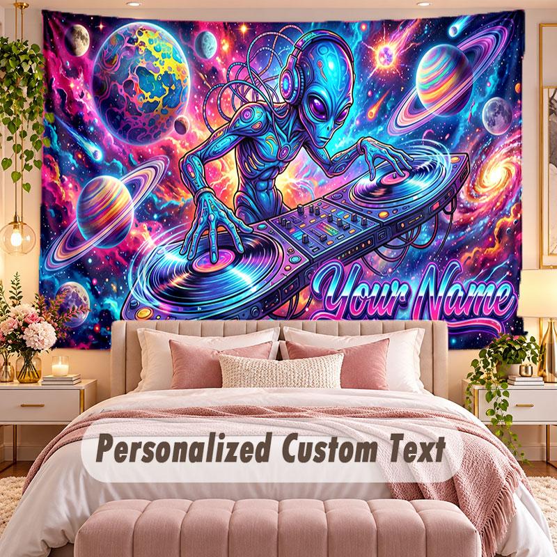 Music DJ (1) Theme Wall Tapestry Customized With Name Text Personalized Hanging Tapestry For Bedroom Living Room Decor