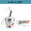 18/8 Stainless Steel Mortar and Pestle Spice Grinder with Silicone Dust Cover, Anti Slip Base and Comfy Grip - Dishwasher Safe