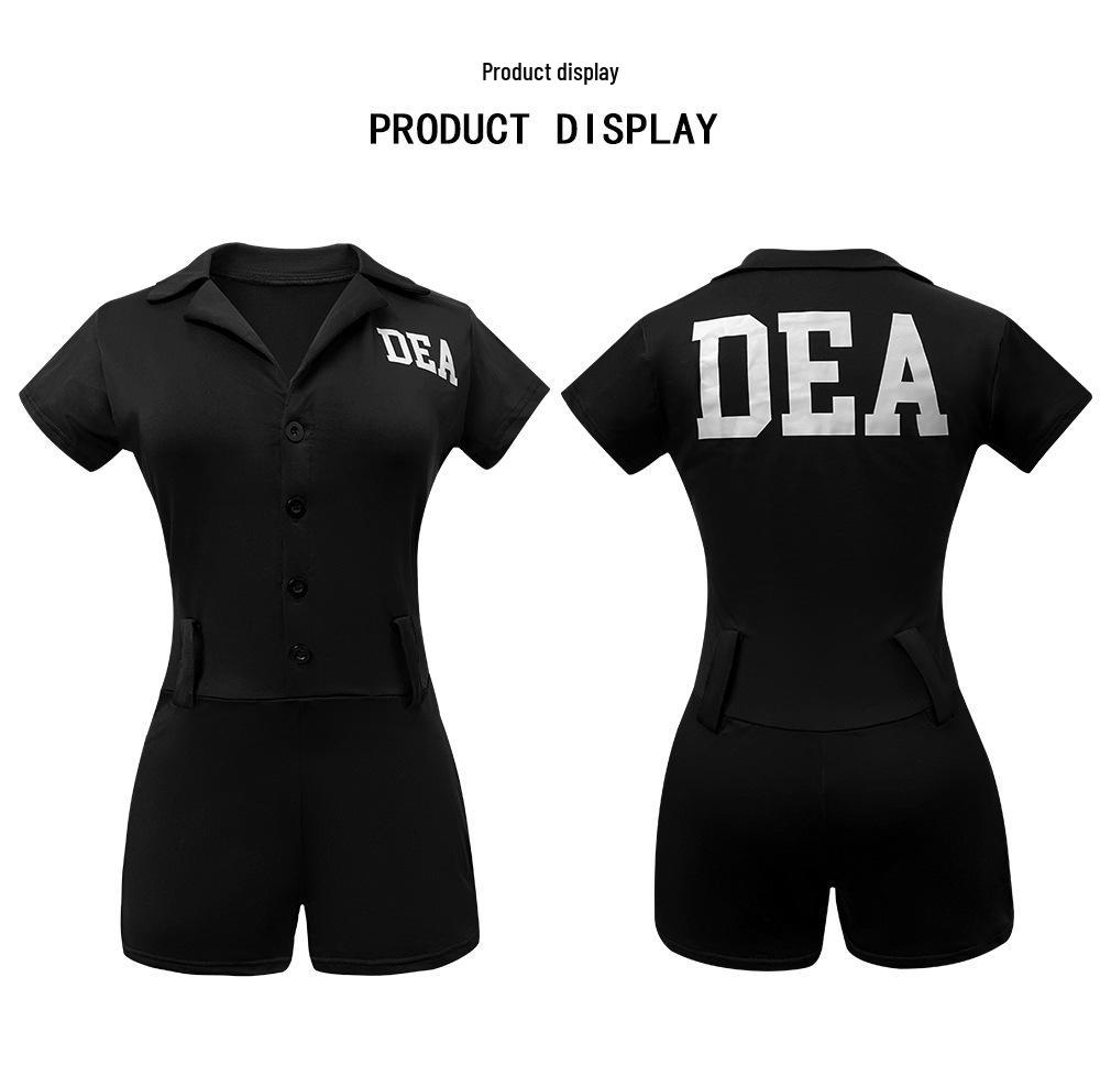 2025 Women's Police Officer Cosplay Costume - Halloween Jumpsuit & Hat Set