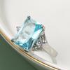 925 Sterling Silver Rectangle Zircon Rings For Women Simple Vintage Blue Gemstone Wedding Anniversary Fine Jewelry