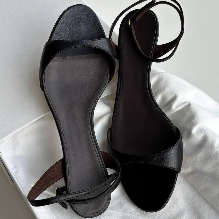 Версия из коровьей кожи~ Французский каблук-рюмочка, круглый носок, открытый носок, ремешок с одной пряжкой, женские сандалии 2025 лето, темпераментные сандалии-стилетто