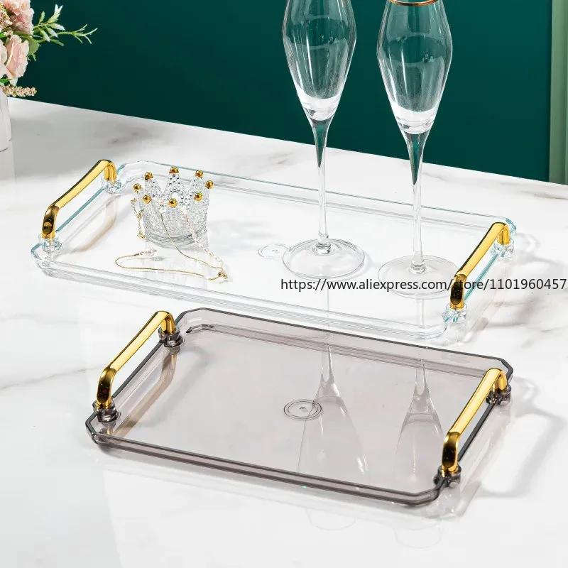 Rectangular Light Luxury European Acrylic Decorative Rectangular with Handle Household Tableware Tray