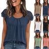 Летняя женская одежда с кружевными рукавами, короткими рукавами и круглым вырезом, свободная женская футболка