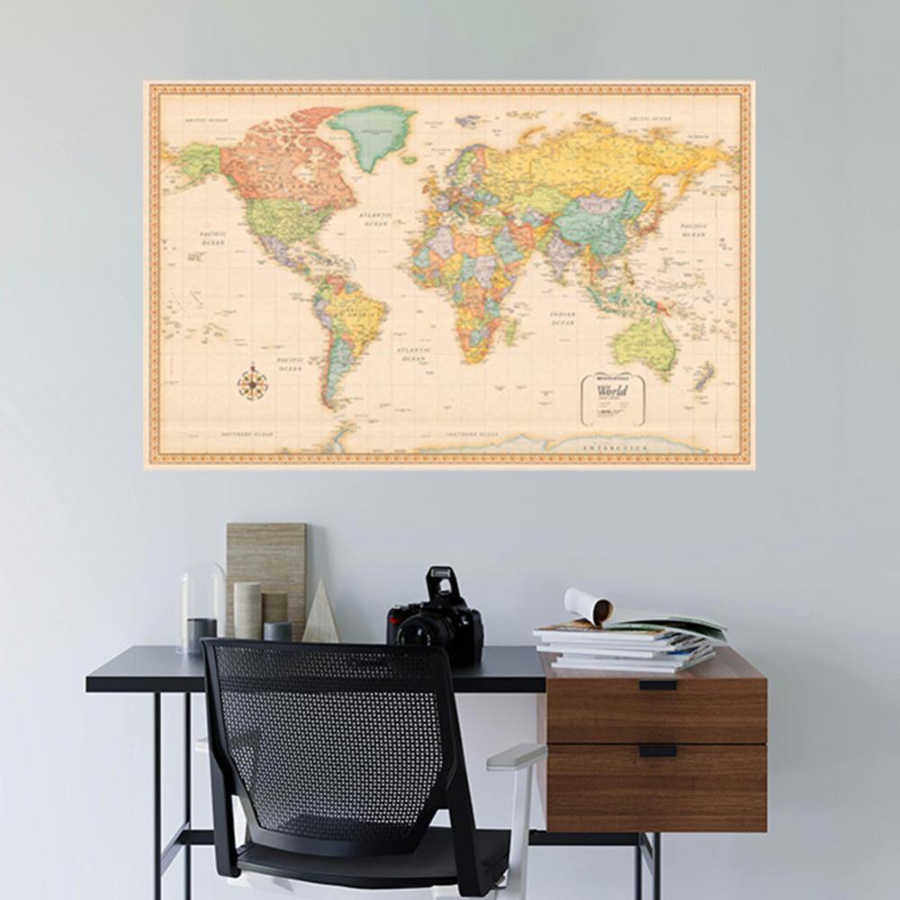 Бескаркасный холст с картой мира, постер, для интерьера/улицы, образовательный географический декор, учебные пособия, товары для путешествий