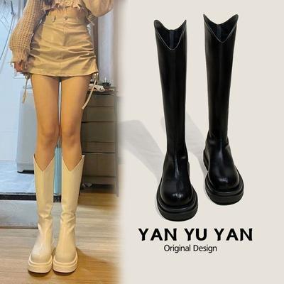 Женские сапоги рыцарские сапоги 2025 новые эластичные облегающие сапоги на толстой подошве высокие сапоги маленькие мужчины но до колена длинные сапоги
