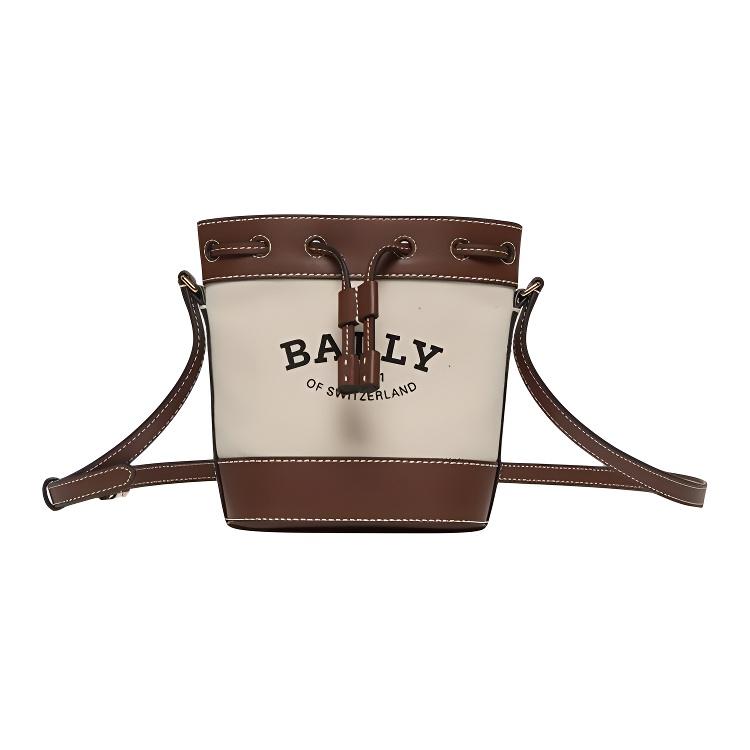 Bally Letter Micro Logo Adjustable Shoulder Strap Leather Bucket Bag Crossbody Shoulder Bag Women Bags Brown Beige 6311707