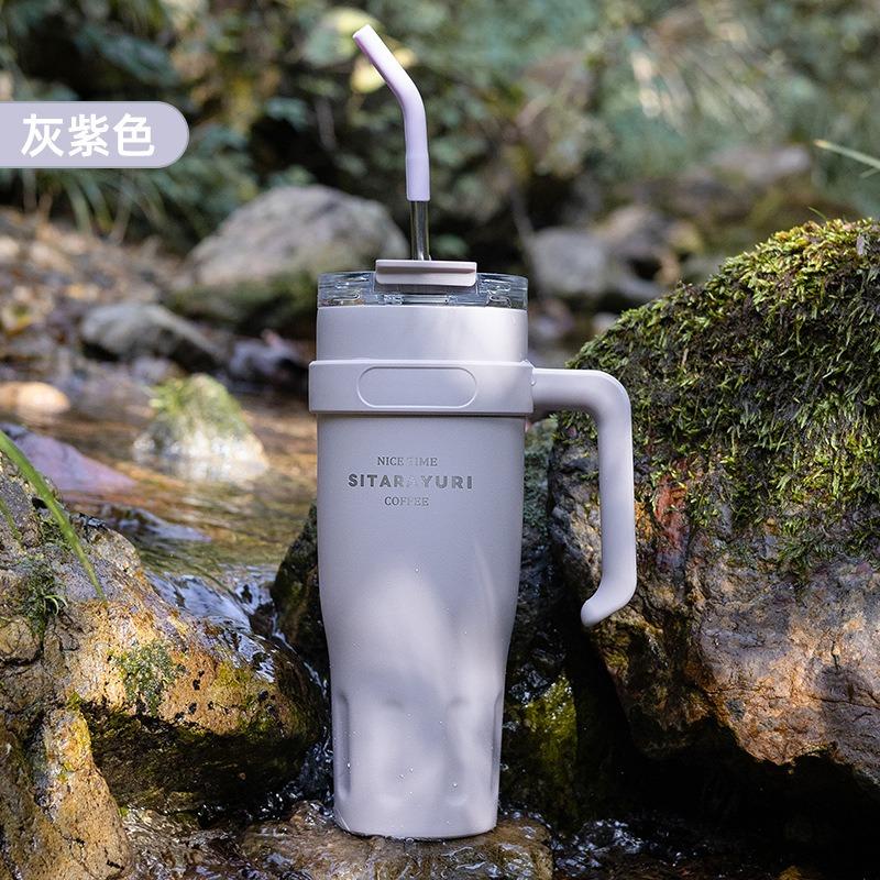 Большая емкость для автомобильной изолированной чашки с ручкой, соломенная чашка из нержавеющей стали для офиса, улицы, путешествий, кофе