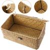 IMIKEYA Woven Storage Box Wicker Storage Bins with Lid Seagrass Basket Desktop Hand- Woven Box for Home Office Shelf Organizer