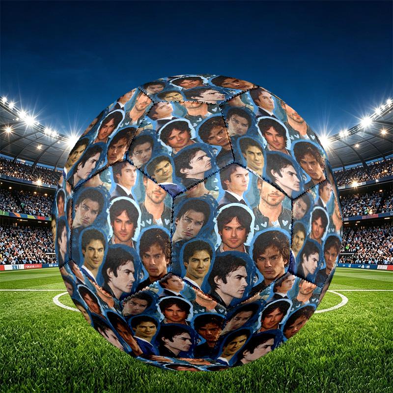 Damon Salvatore Print Size 5 Soccer Ball, PU Wear Resistant Football for Match Training and Daily Practice, Birthday Gift for Soccer Fans