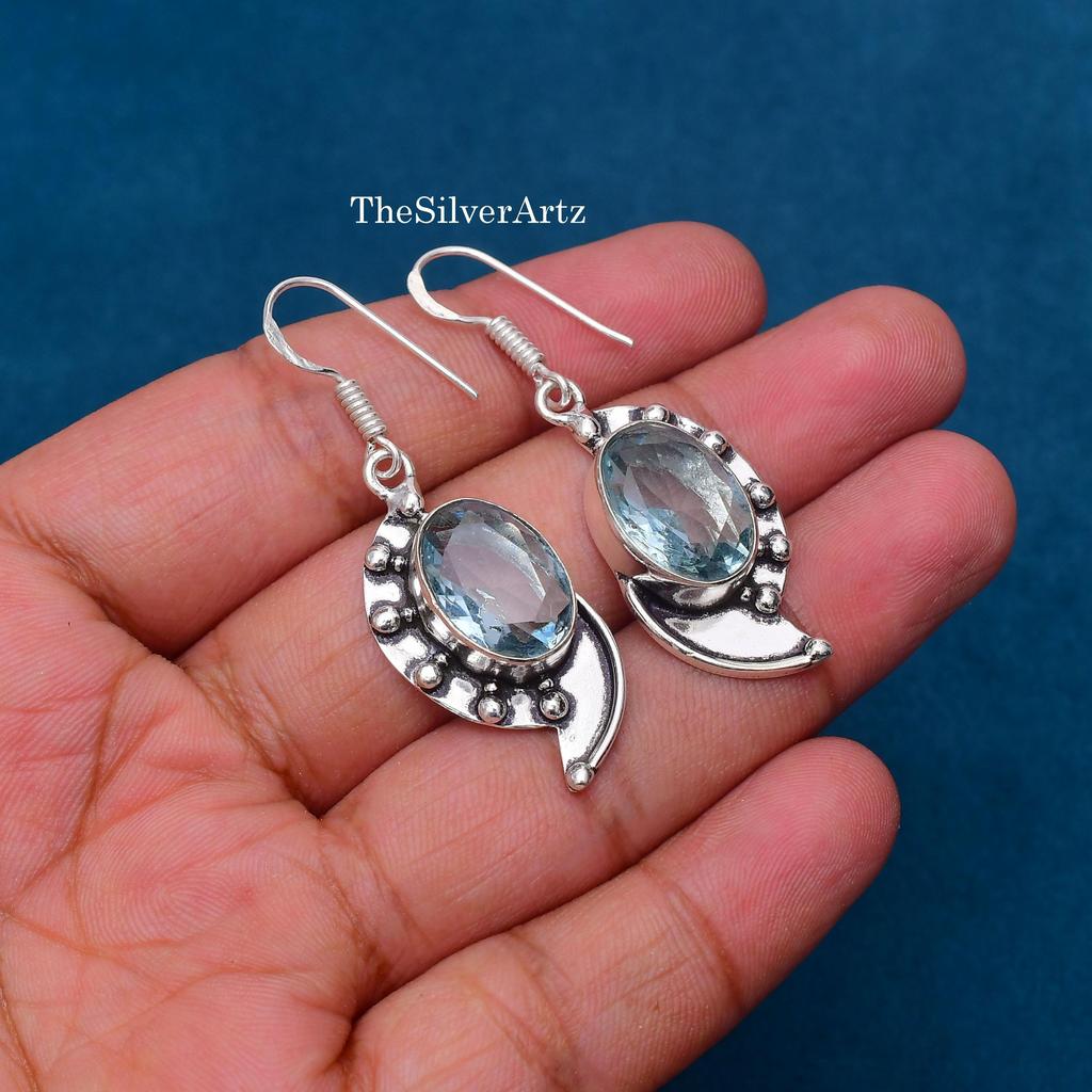 Aquamarine Gemstone Handmade 925 Sterling Silver Jewelry Earring