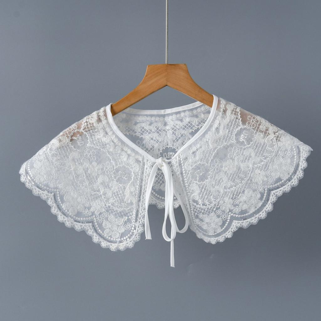 Girls Shoulder Wraps Shawl for Women's Shirt Fake Collar Front Tie White Lapel Blouse Detachable Collar Vintage Ladies Collar