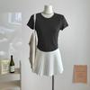 Модная облегающая укороченная футболка с круглым вырезом, женская футболка с коротким рукавом, женская летняя элегантная повседневная футболка для офиса, простая футболка 24239