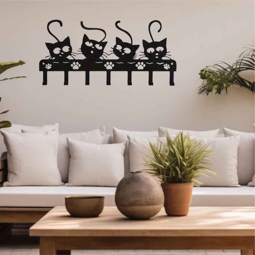 Nordic Cat Wall Hat Hanger Black Clothes Storage Rack Save Space Key Holder Bathroom