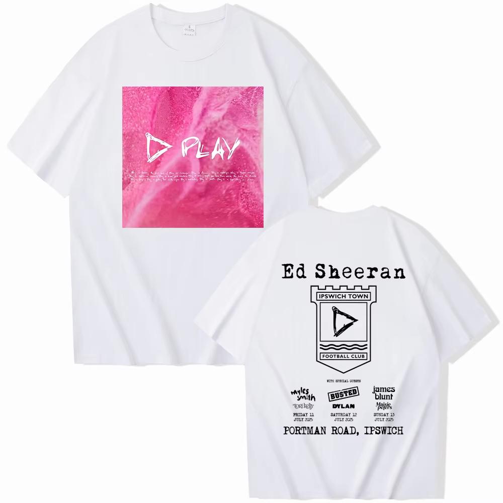 Хлопковая футболка с принтом Ed Sheeran Play Tour Летние мужские и женские футболки Streetwear Хип-хоп Мерч Ed Sheeran Графические футболки Топы