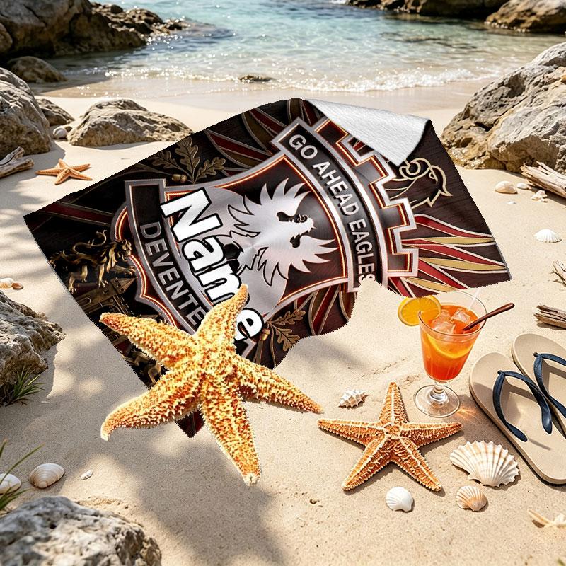 Custom Name Personalized Go Ahead Eagles Print Beach Towel, for Trip Camping Beach Party Home Decor, Birthday Gift for Family & Friends