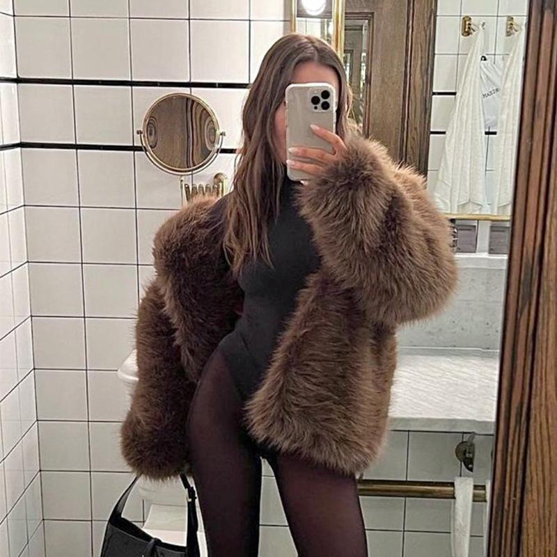 Осенне-зимнее Новое Женское Пальто из Искусственного Меха Средней Длины Однотонное Теплое Ветрозащитное
