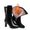 Fashion Women's Winter Boots Genuine Leather Female Boots Warm High-heeled Plush Boot Women Trend Mid-calf Boots Women Zipper Round Head