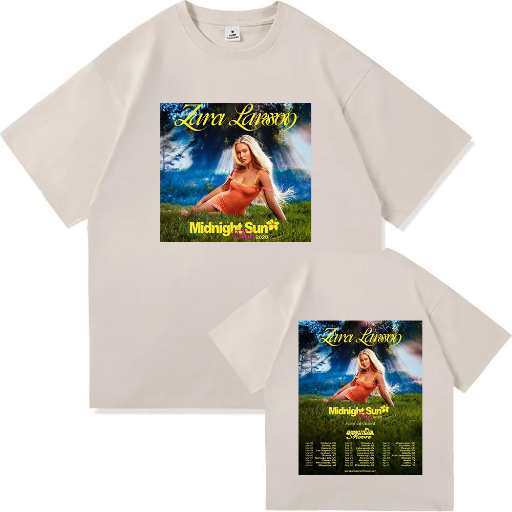 Zara Larsson Midnight Sun Tour 2026 Футболка Унисекс Женская Хлопковые Футболки Летняя Повседневная С коротким рукавом Круглый вырез Одежда Свободные Топы Тренд