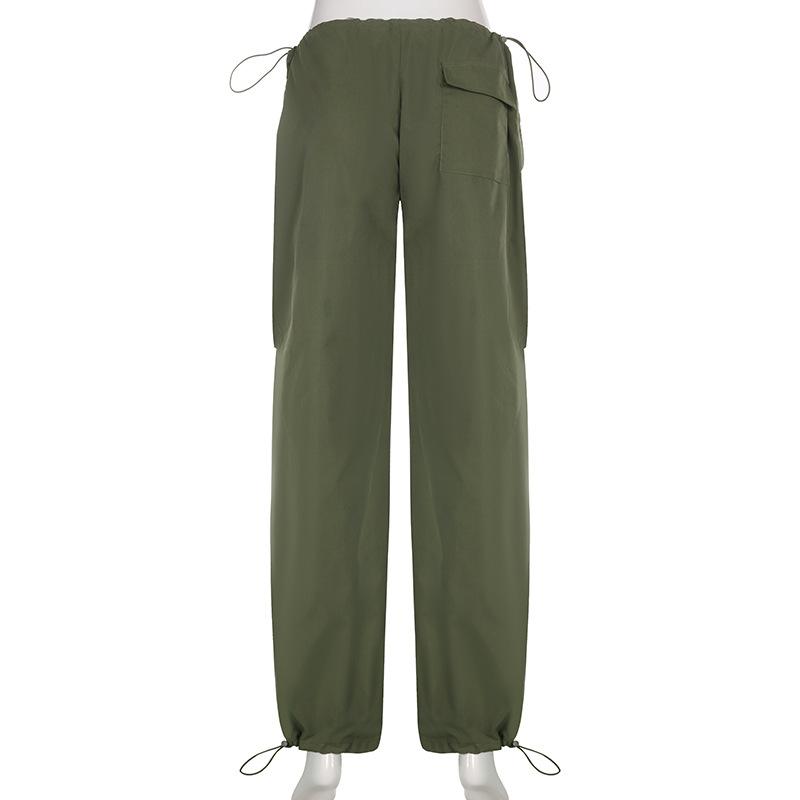 Женские повседневные мешковатые широкие спортивные штаны, модные винтажные шикарные однотонные брюки на шнурке, свободные уличные брюки Y2K для бега, брюки-карго