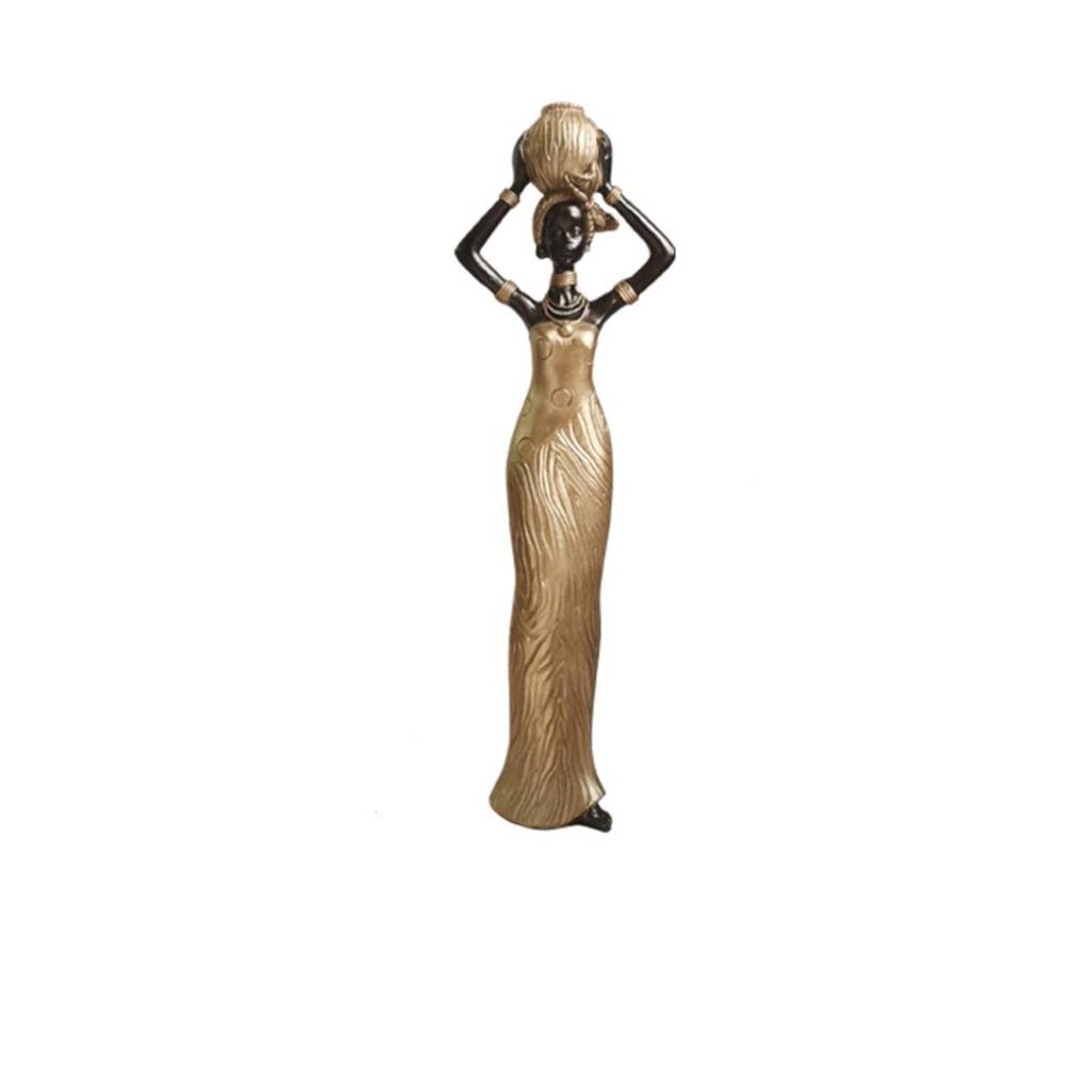 African Woman Figurine Slender Statue with Bowl