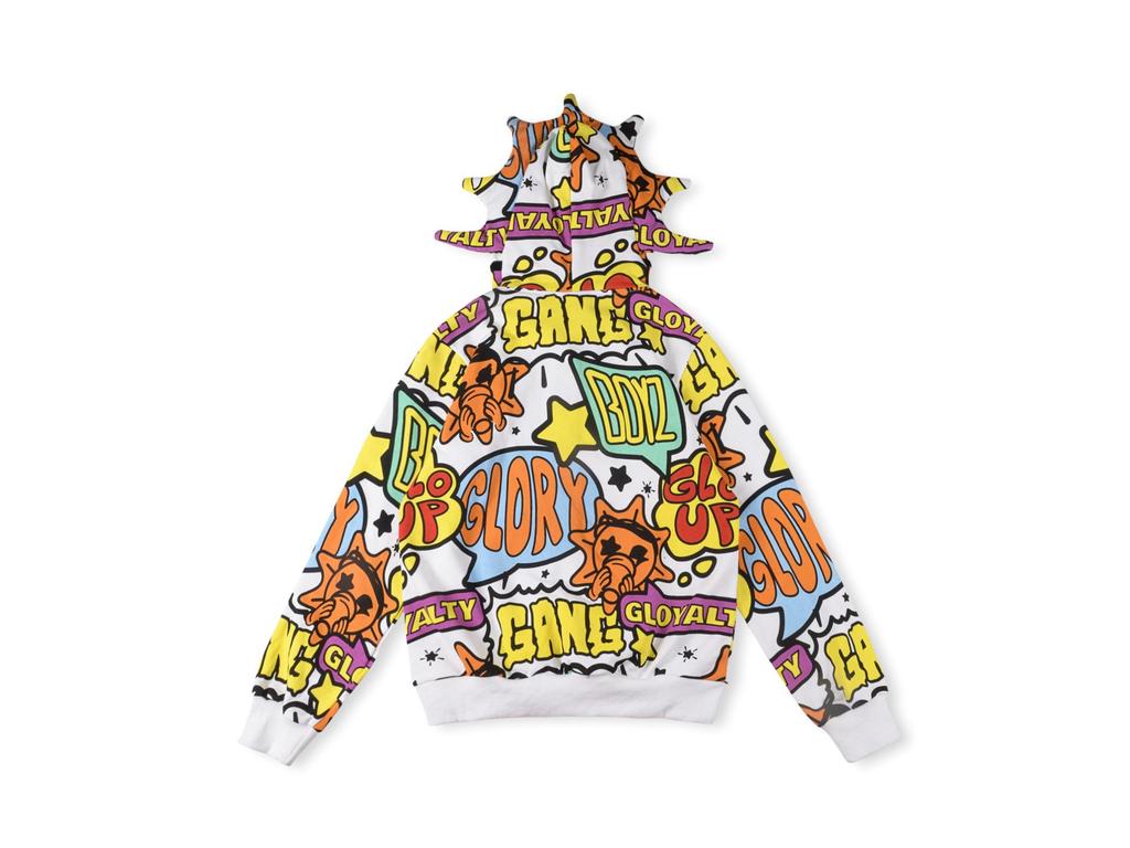 Толстовка с капюшоном Glo Gang, мультяшный дизайн, стразы, молния, махровая куртка для мужчин и женщин