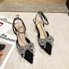 Women's Crystal Sandals Classic Fairy Bow High Heels Summer New Water Diamond Fine Heel Bridesmaid Wedding Shoes