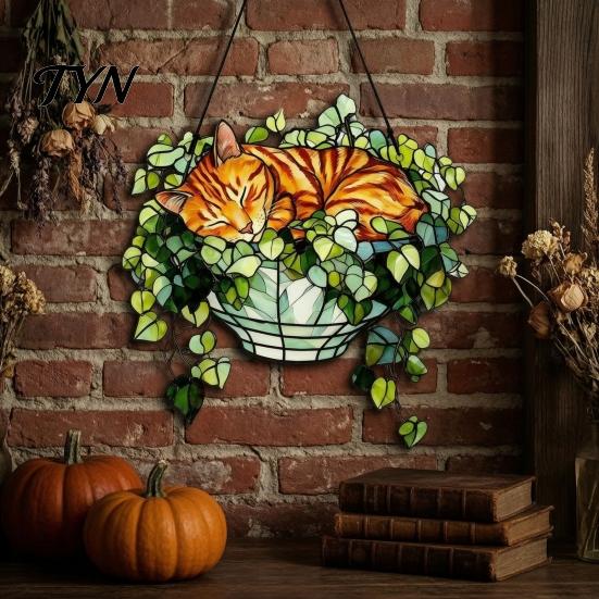 Gothic Aesthetic Room Decor Stained Glass Skull Suncatcher, Acrylic Colorful Window Hanging Wall Art Transparent with Butterfly Mushroom Pattern,