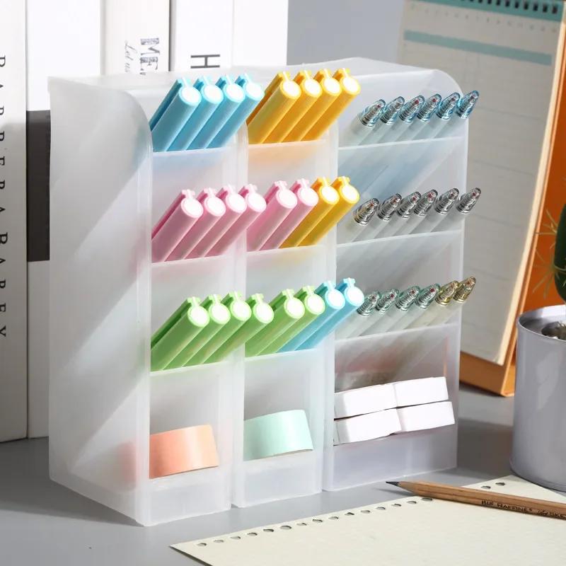 Держатель для ручек, настольный органайзер, наклонно вставленный 4-сеточный настольный держатель для карандашей, органайзер для макияжа, школьный офисный ящик для хранения, домашние гаджеты