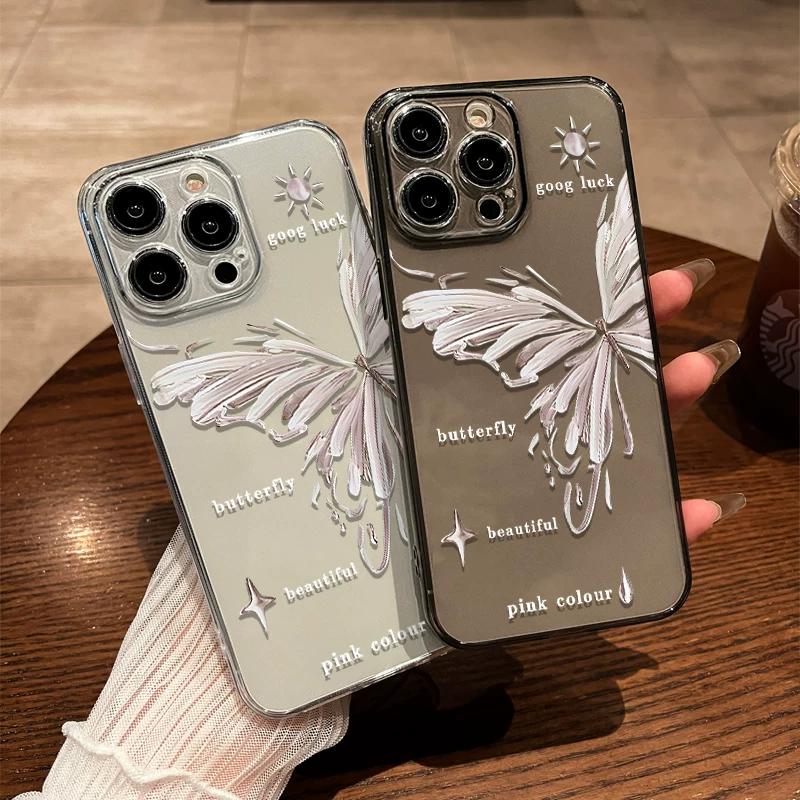 Масляная живопись Бабочка Прозрачный ТПУ чехол для телефона Для IPhone 15 14 13 12 11 Pro Max X XR XS 8 7 Plus, Ударопрочный защитный чехол