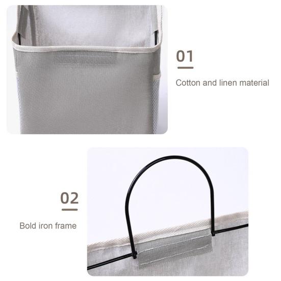 Storage Hanging Bag Large Capacity with Mesh Pocket Multi-functional Bedside Cotton Linen Organising Storage Bag