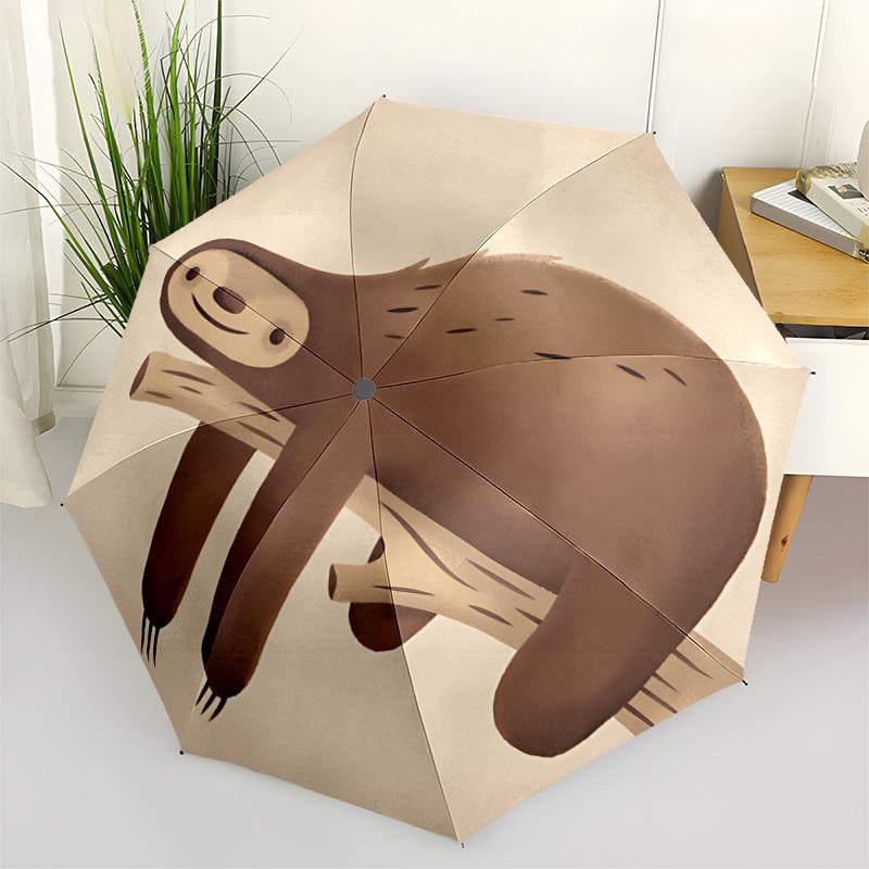 1pc Sloth Branch Adventure Auto Open/close, 8-Rib Iron Frame, Compact Folding Cute Umbrella All-Season Portable Umbrella for Travel 020