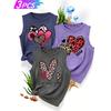 3Matching sister outfit set with heart print, fashionable, simple, fresh, casual sporty style for spring and autumn, round neck tank top, available