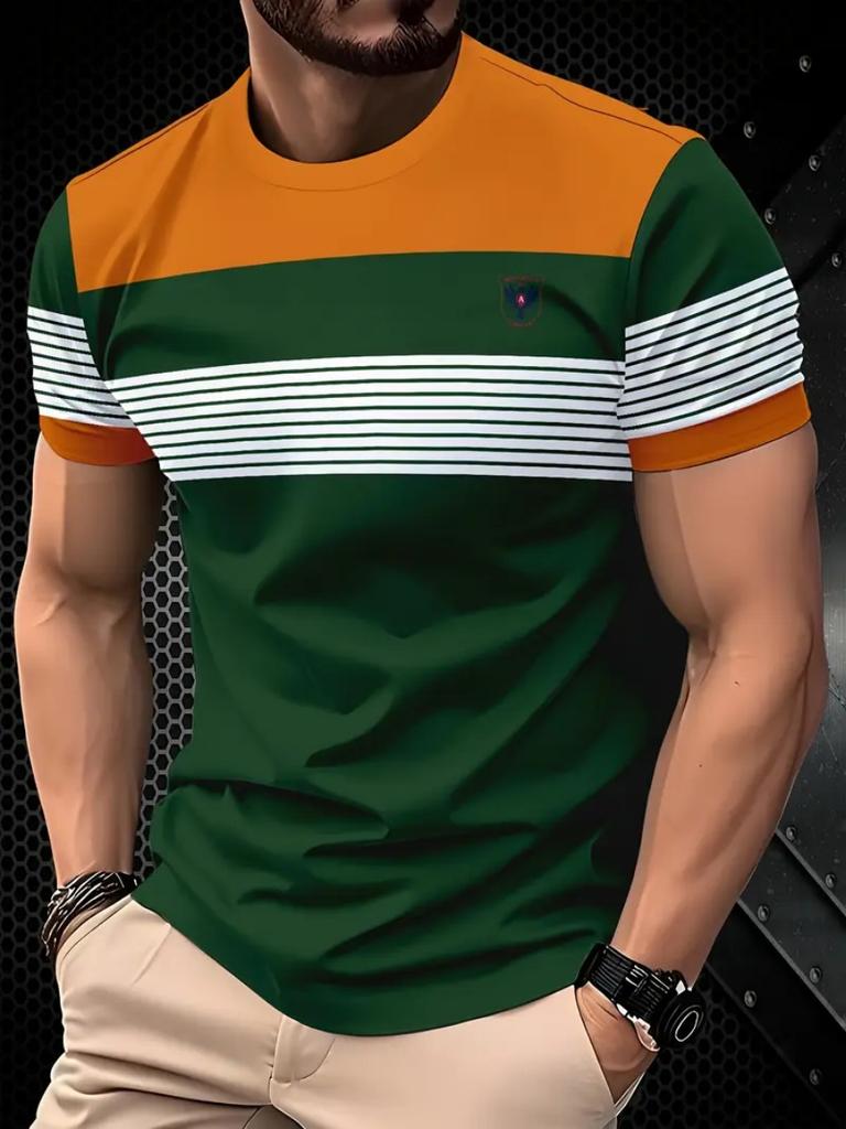 Мужская футболка оверсайз с принтом в полоску, круглым вырезом и короткими рукавами