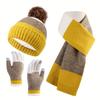 3pcs Color Block Knitted Hat Scarf Gloves Combination, Winter Thick Warm Set, Perfect For Outdoor Activities And Daily Use