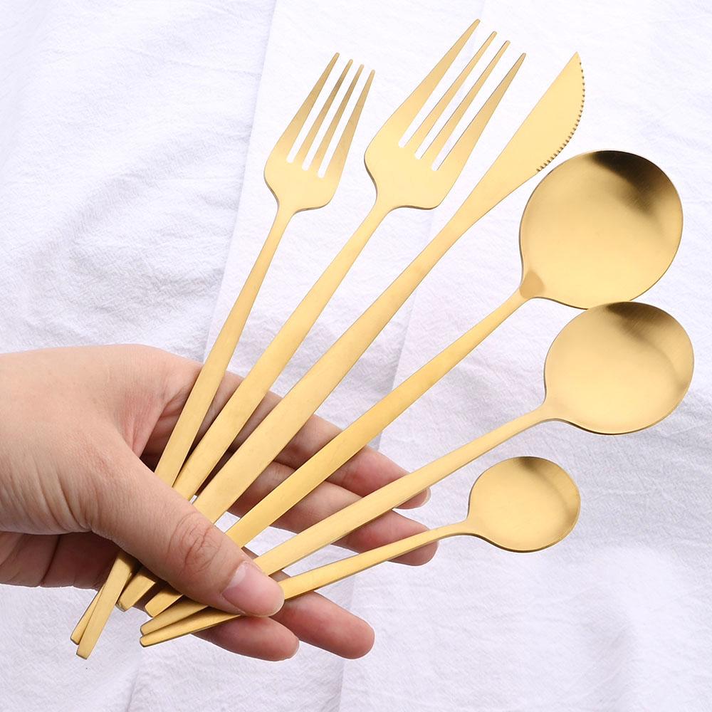 30/36Pcs Matte Gold Dinnerware Set Stainless Steel Knife Fork Spoon Dinner Cutlery Set Western Tableware Set Dessert Spoon