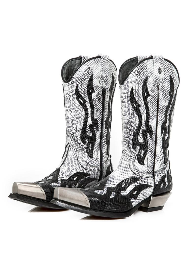 Вышитые двухцветные ботфорты до колена Модные остроносые на толстом каблуке Рыцарские ботильоны Большого размера Мужские ботинки Женские боты