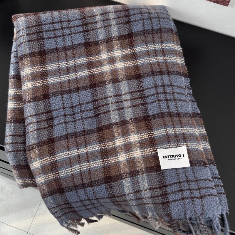 Women S Winter Plaid Scarf Faux Cashmere Warm Tassel Shawl Couple Style