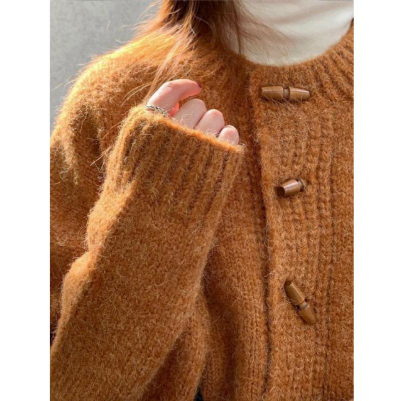 Женский вязаный кардиган в ретро-стиле с пуговицами-тогглами - Корейский стиль, Осень/Зима