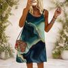 Women Plus Size Bright Blue Rainbow Stripe Printed Thin Straps Sleeveless Loose Cami Dress