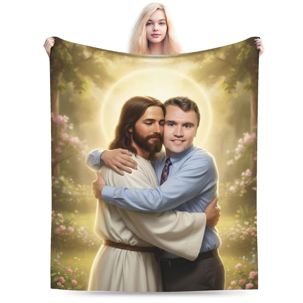 Charlie Kirk Embrace God Blanket Fleece Spring/Autumn Multi-function Lightweight Thin Throw Blanket for Home Outdoor Bedspread