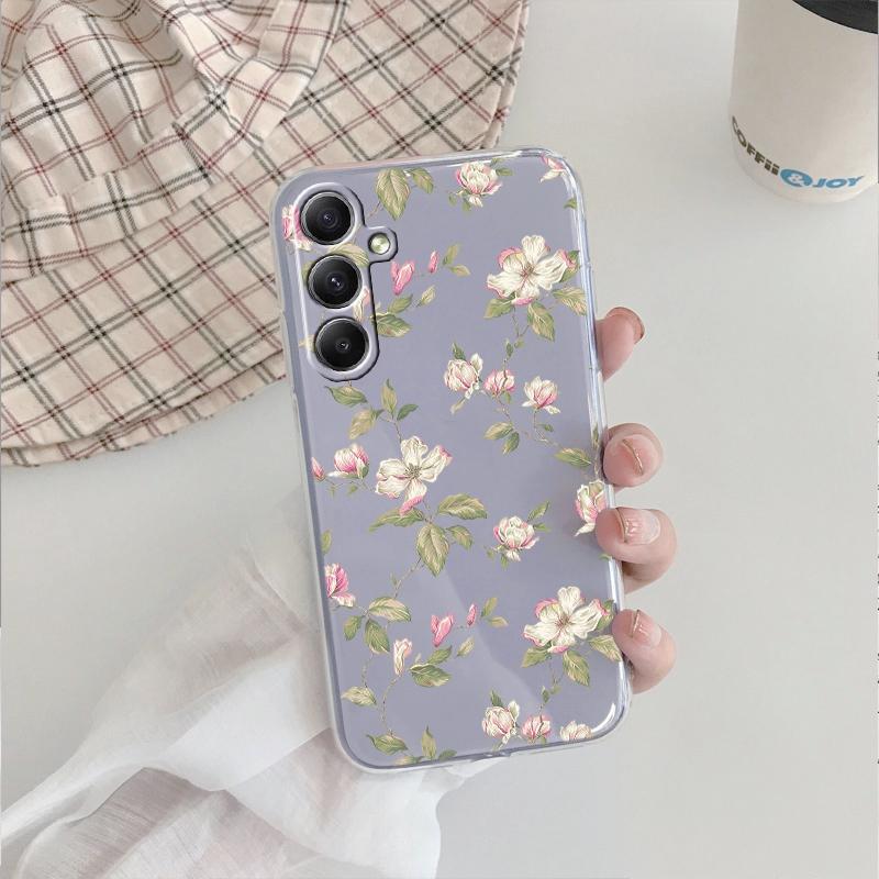 Модный цветочный мягкий прозрачный силиконовый чехол для Xiaomi Redmi Note 13 14T 15 Samsung A55 A35 S24 FE iPhone Huawei Honor Camera защитный противоударный чехол
