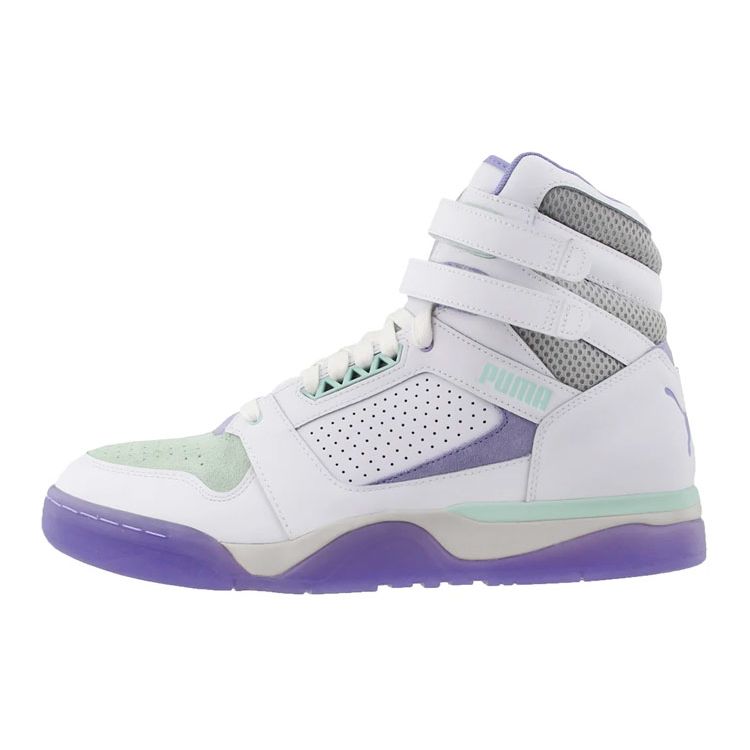 Puma Palace Guard Mid Пасхальные Модные Ретро Баскетбольные Кроссовки с Высоким Верхом Мужские кроссовки Бело-Фиолетовые 370595-01