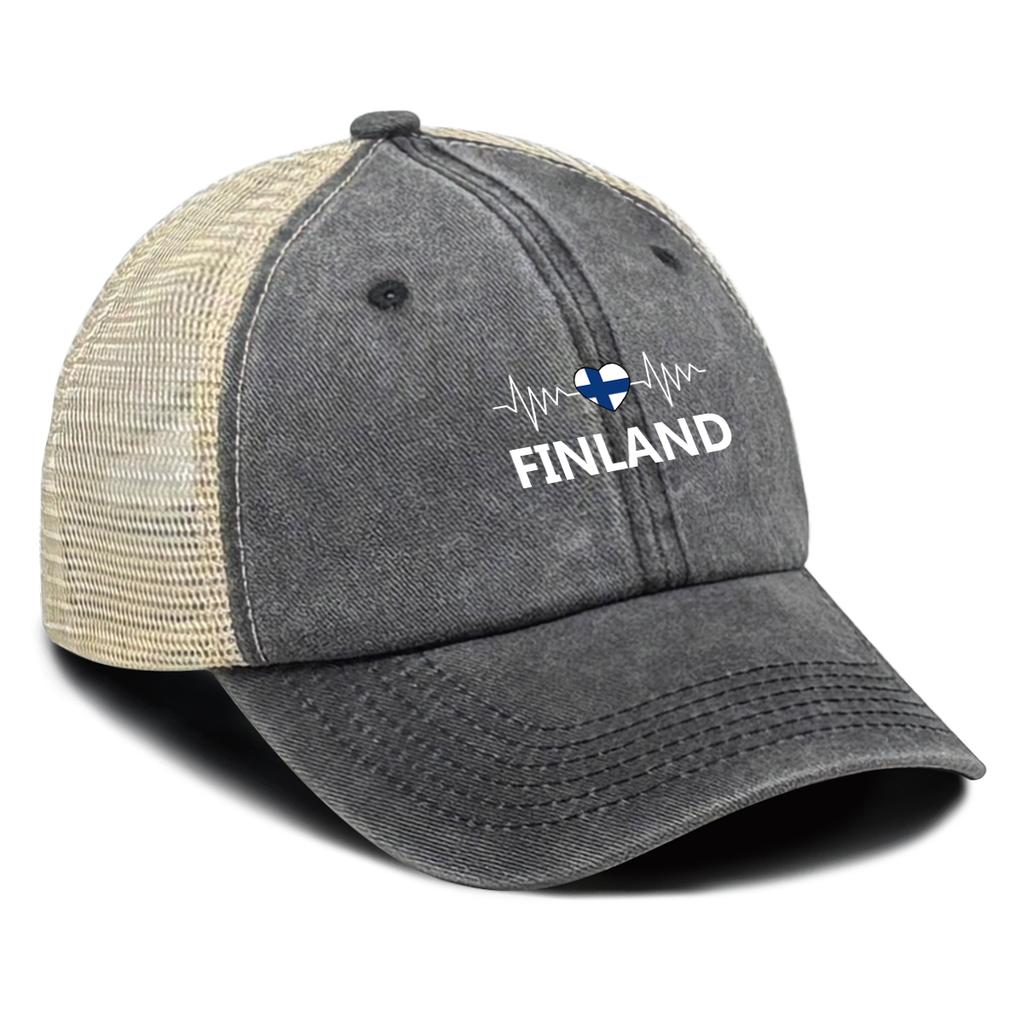 Finland Spirit Adjustable Baseball Cap Heartbeat Love Snapback Cap Breathable Hip Hop Snapback Sun Hat One Size Fits All