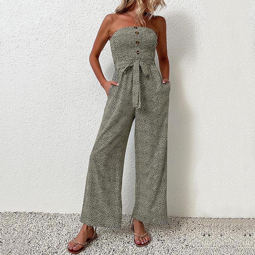 Women's Wrapped Chest Jumpsuit Women Fashionable Casual  Wide Leg Jumpsuit Pants