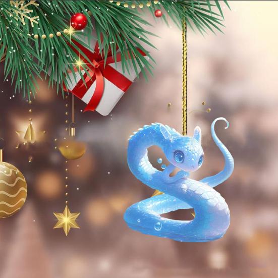 Подвеска в виде мультяшной змеи 2D, плоское акриловое рождественское украшение, подвесное украшение в виде змеи