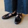 Leather literary and artistic flat bottom fringed round head rivets shallow mouth single shoes women's versatile commuter flat bottom Mary Jane
