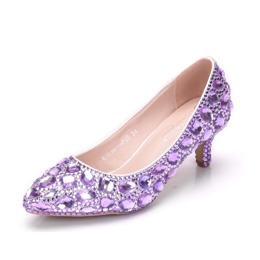 Женские туфли-лодочки Ручной работы Женские Благородные Бриллиантовые Свадебные Туфли Сексуальные Женские Платье Высокие Каблуки 5СМ