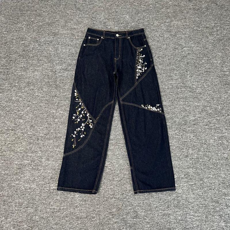 High Stretch Straight Leg Jeans Teens Bear Embroidery Distressed Wash Casual Pants